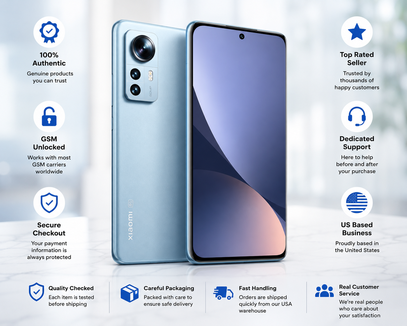 Xiaomi 12 5G Dual SIM 256GB ROM 8GB RAM GSM Unlocked - Blue