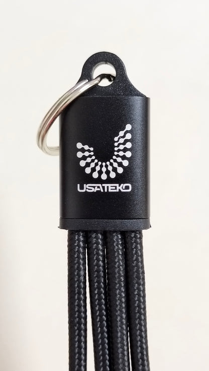 3-in-1 Short Charging Cable for iPhone, USB-C & Micro-USB – 8-Inch Keychain Cord