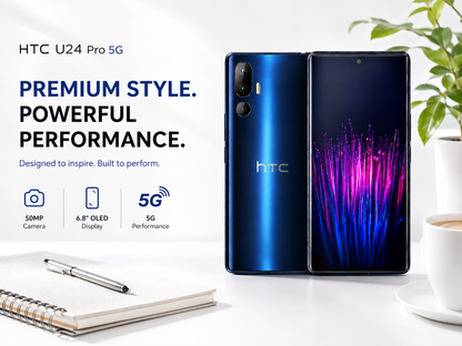 HTC U24 Pro 5G Blue HTC smartphone with front display and back dual cameras, blue gradient finish