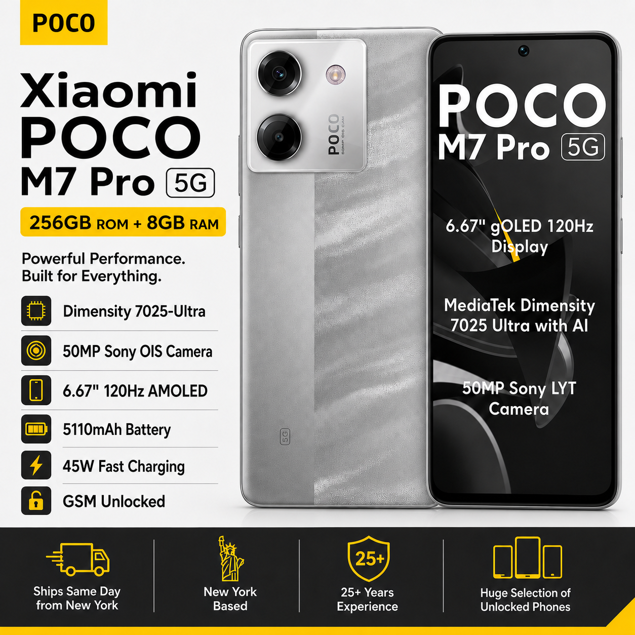 Xiaomi Poco M7 Pro 5G Dual SIM 256GB ROM 8GB RAM GSM Unlocked - Silver