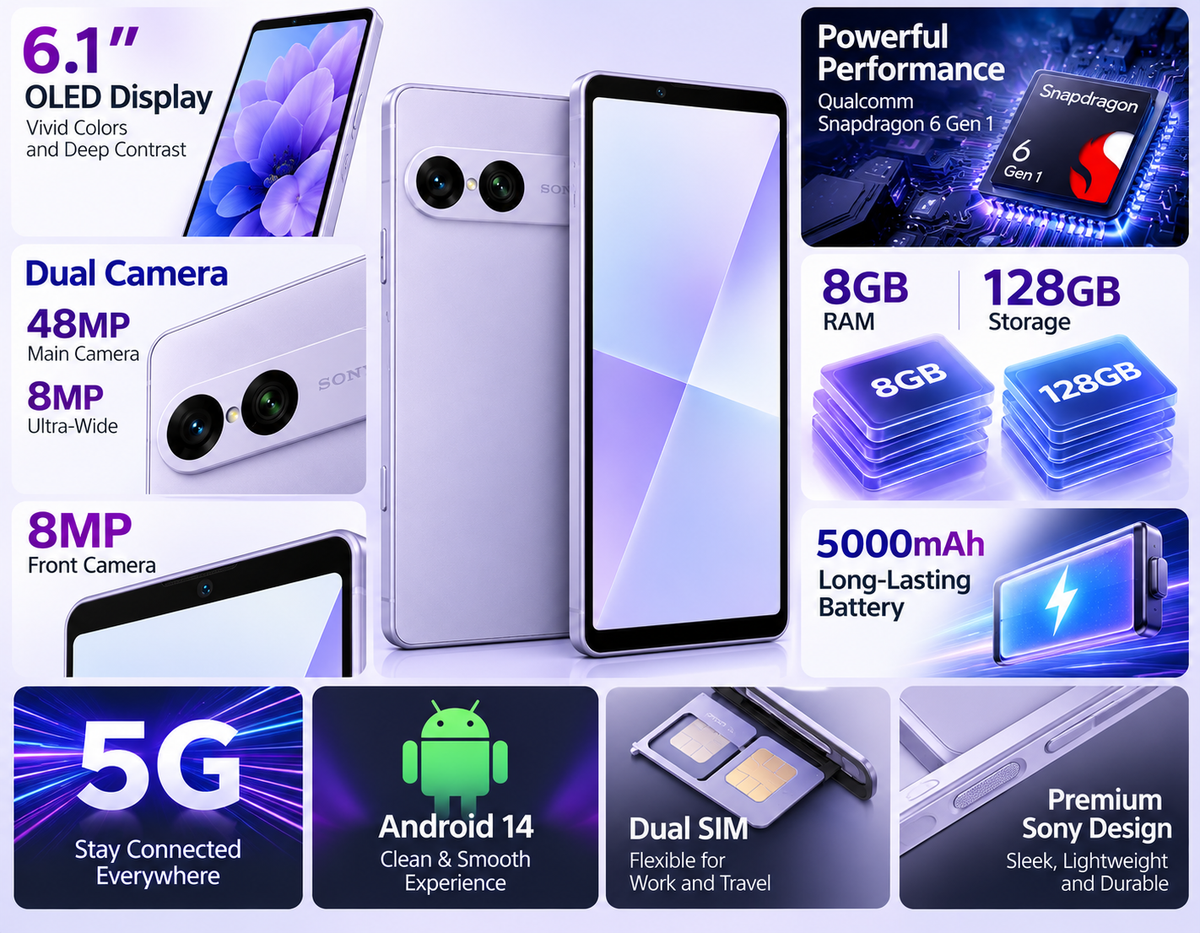 Sony Xperia 10 VIII XQ-GH74 5G Dual SIM 128GB ROM 8GB RAM GSM Unlocked - Lilac