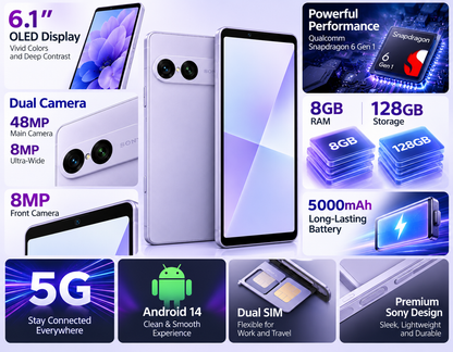 Sony Xperia 10 VIII XQ-GH74 5G Dual SIM 128GB ROM 8GB RAM GSM Unlocked - Lilac