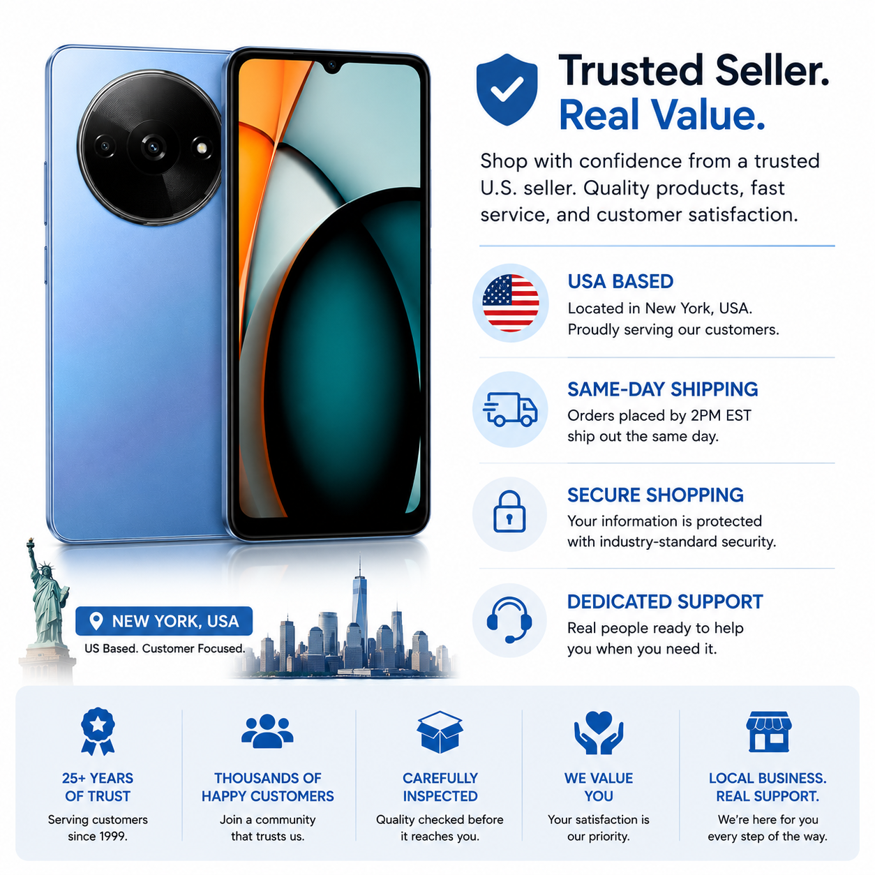 Xiaomi Redmi A3 4G 64GB ROM 3GB RAM Dual SIM GSM Unlocked - Blue
