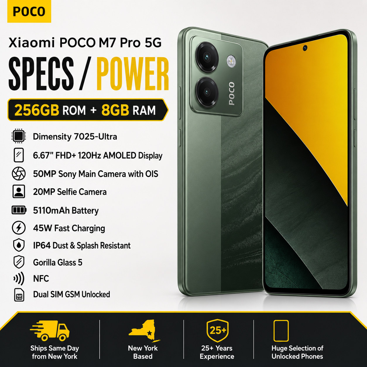 Xiaomi Poco M7 Pro 5G Dual SIM 256GB ROM 8GB RAM GSM Unlocked - Green