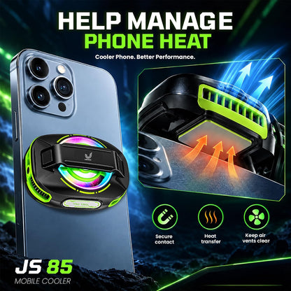 JS85 Phone Cooler for Gaming, Magnetic 3000mAh RGB Fan for iPhone & iPad
