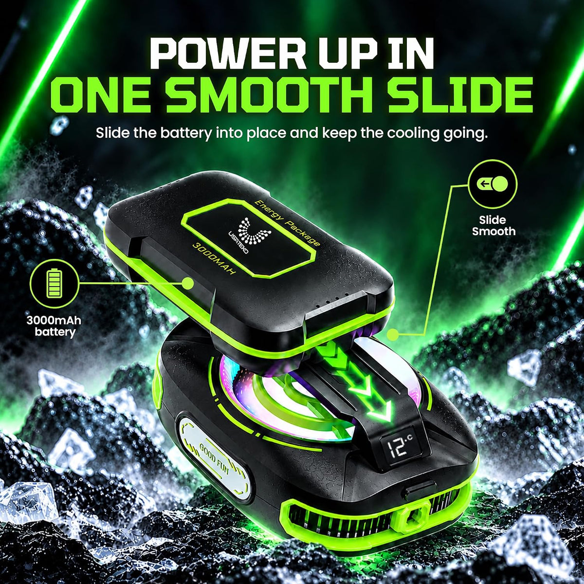 JS85 Phone Cooler for Gaming, Magnetic 3000mAh RGB Fan for iPhone & iPad