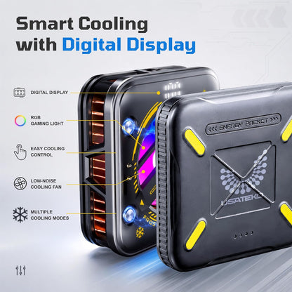 USATEKO Magnetic Phone Cooler Fan with RGB Display & 2500mAh Battery for iPhone & Android