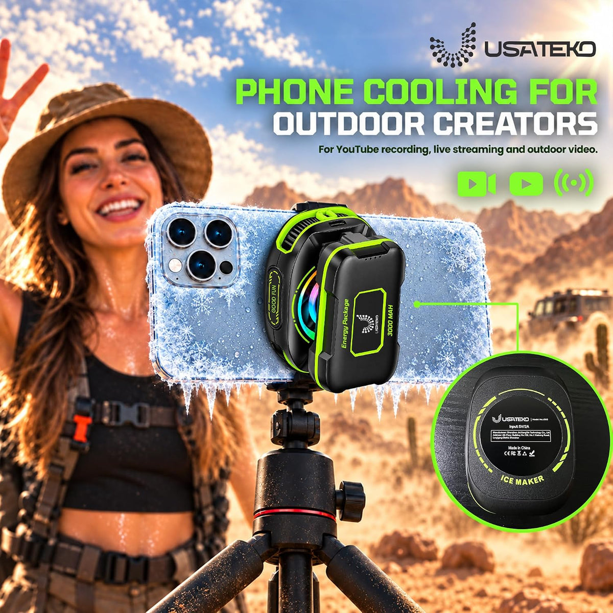 JS85 Phone Cooler for Gaming, Magnetic 3000mAh RGB Fan for iPhone & iPad
