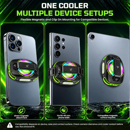 JS85 Phone Cooler for Gaming, Magnetic 3000mAh RGB Fan for iPhone & iPad