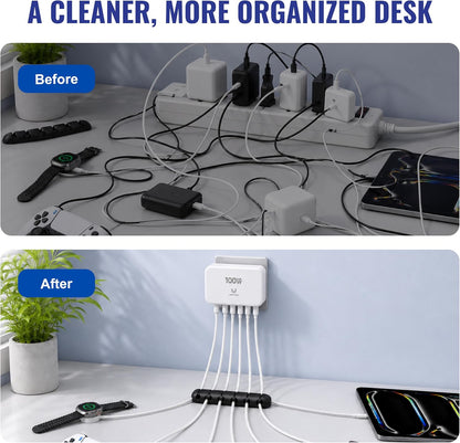 100W GaN 6-Port USB-C Fast Charging Station with PD 3.0 & QC 3.0 for iPhone, Samsung, iPad and Tablets