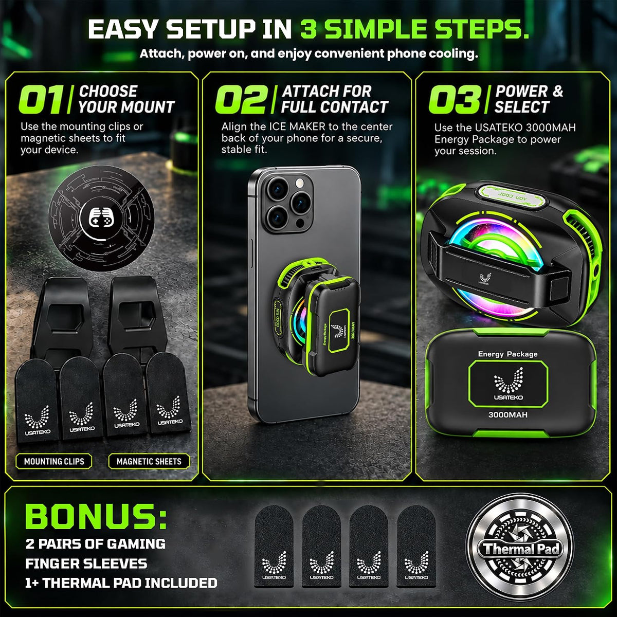 JS85 Phone Cooler for Gaming, Magnetic 3000mAh RGB Fan for iPhone & iPad