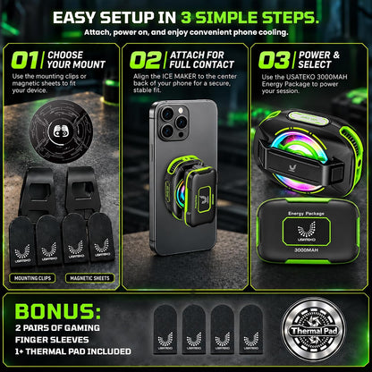 JS85 Phone Cooler for Gaming, Magnetic 3000mAh RGB Fan for iPhone & iPad