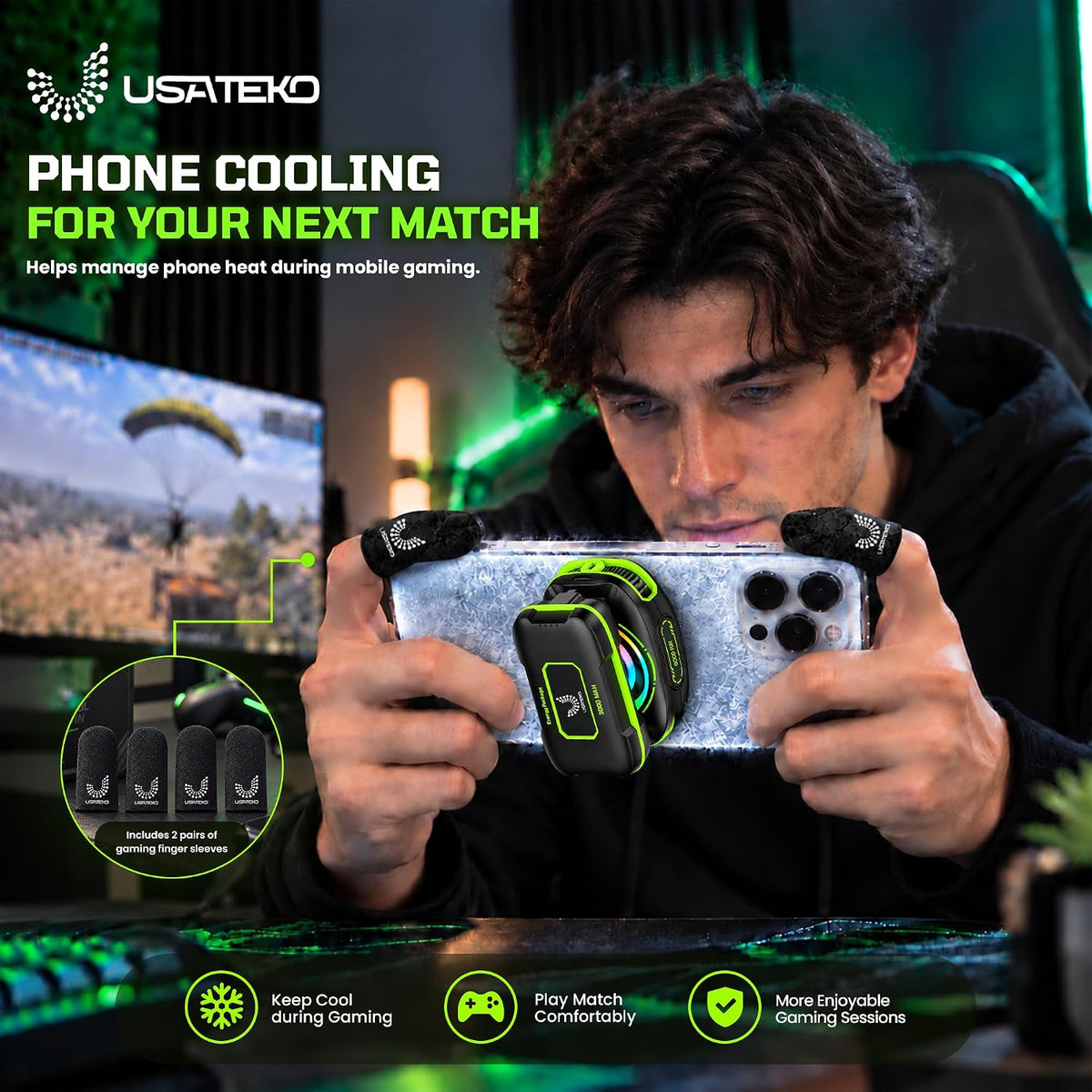 JS85 Phone Cooler for Gaming, Magnetic 3000mAh RGB Fan for iPhone & iPad