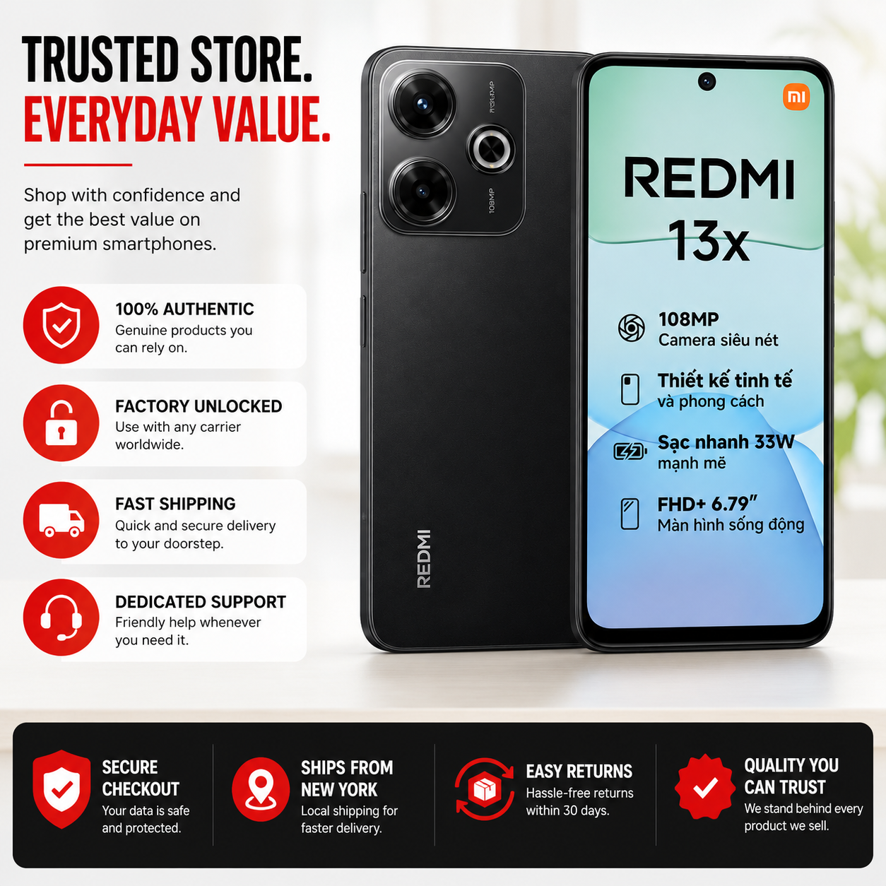 Xiaomi Redmi 13X 4G 256GB ROM 8GB RAM Dual SIM GSM Unlocked