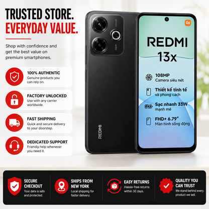 Xiaomi Redmi 13X 4G 256GB ROM 8GB RAM Dual SIM GSM Unlocked - Black