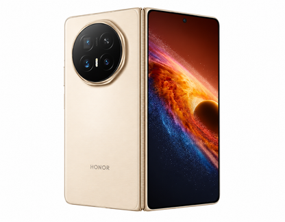 Honor Magic V6 5G Gold Honor foldable smartphone, open view showing triple rear cameras and main display