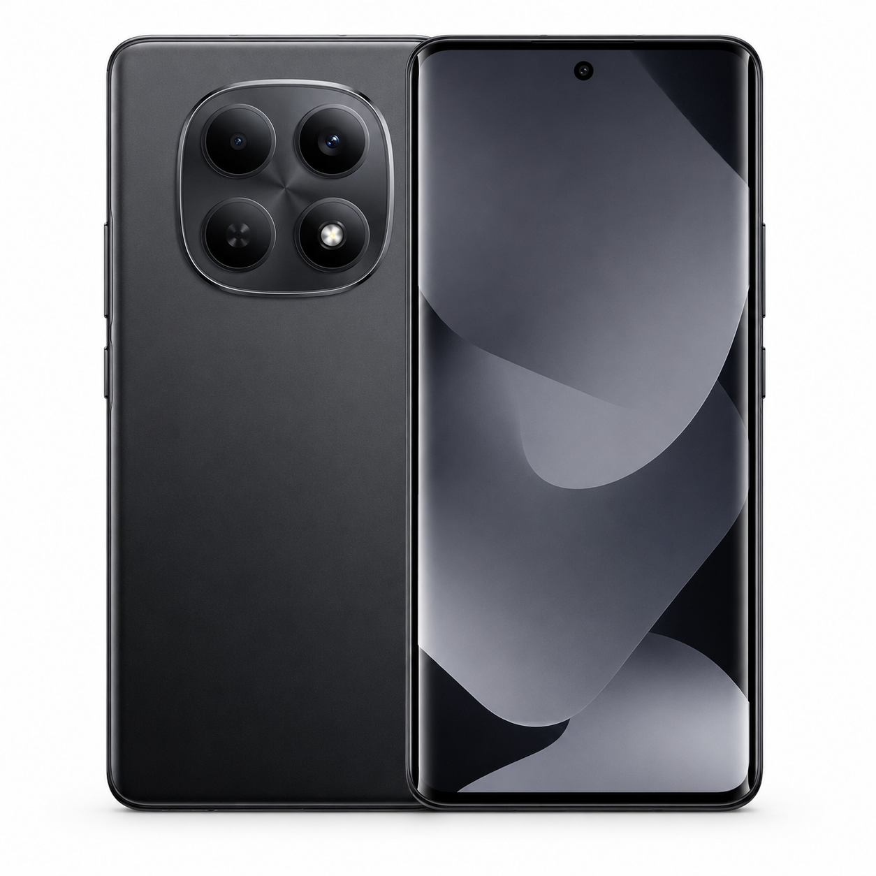 Xiaomi Redmi Note 15 4G black smartphone close-up, front screen and rear quad camera