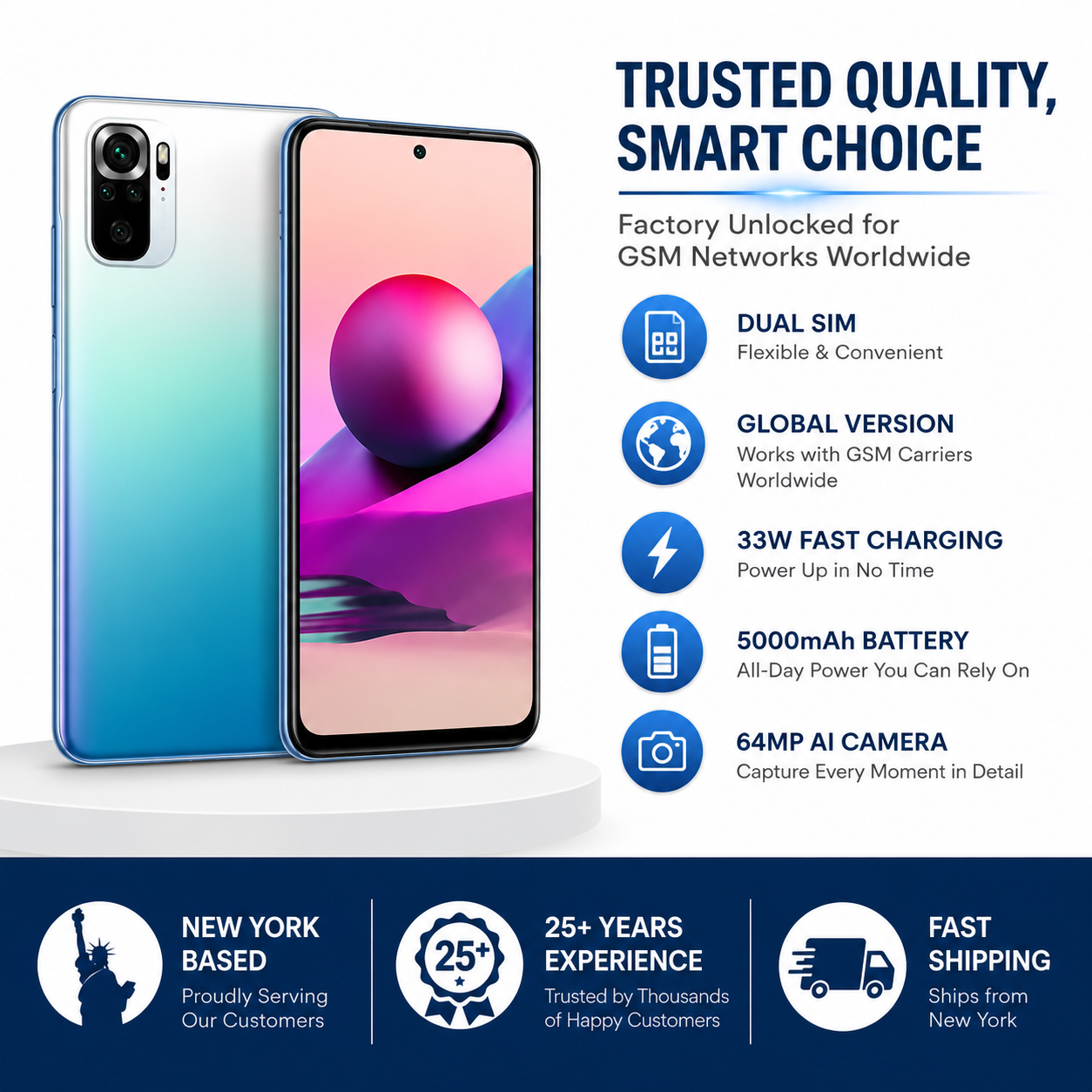 Xiaomi Redmi Note 10s 64GB 6GB RAM Dual SIM GSM Unlocked - Ocean blue