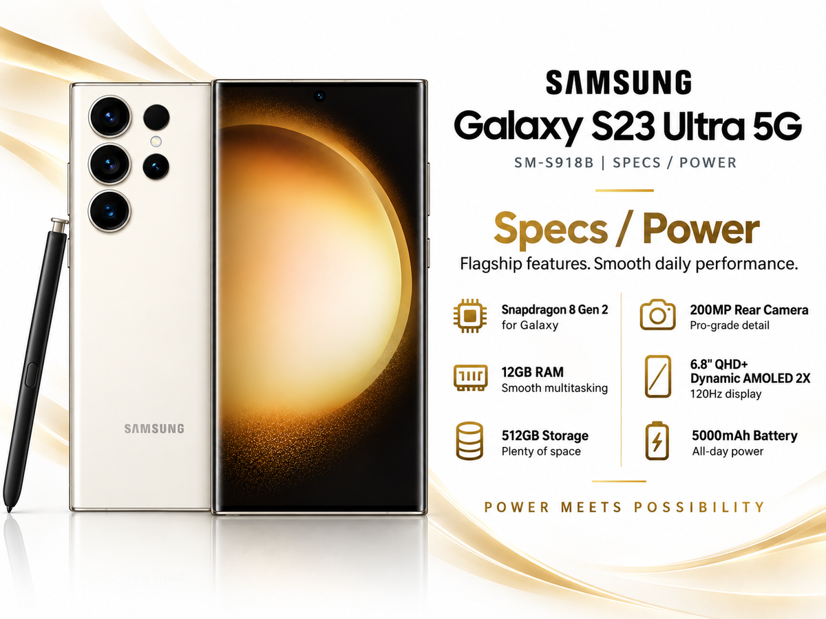 Samsung Galaxy S23 Ultra 5G smartphone front and back view with S Pen