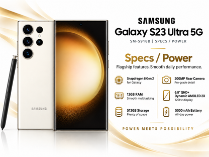 Samsung Galaxy S23 Ultra 5G smartphone front and back view with S Pen