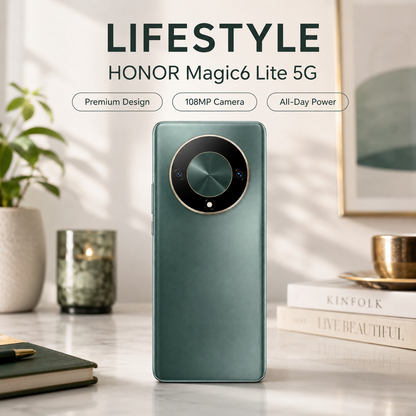 Green smartphone back view with circular camera module and smooth matte finish
