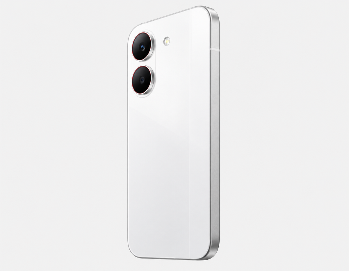 Xiaomi Poco X8 PRO 5G White smartphone back view with dual camera lenses and smooth rear finish