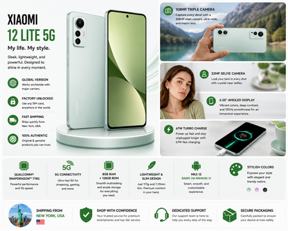 Xiaomi 12 Lite 5G 128GB 8GB RAM Dual SIM GSM Unlocked - Green
