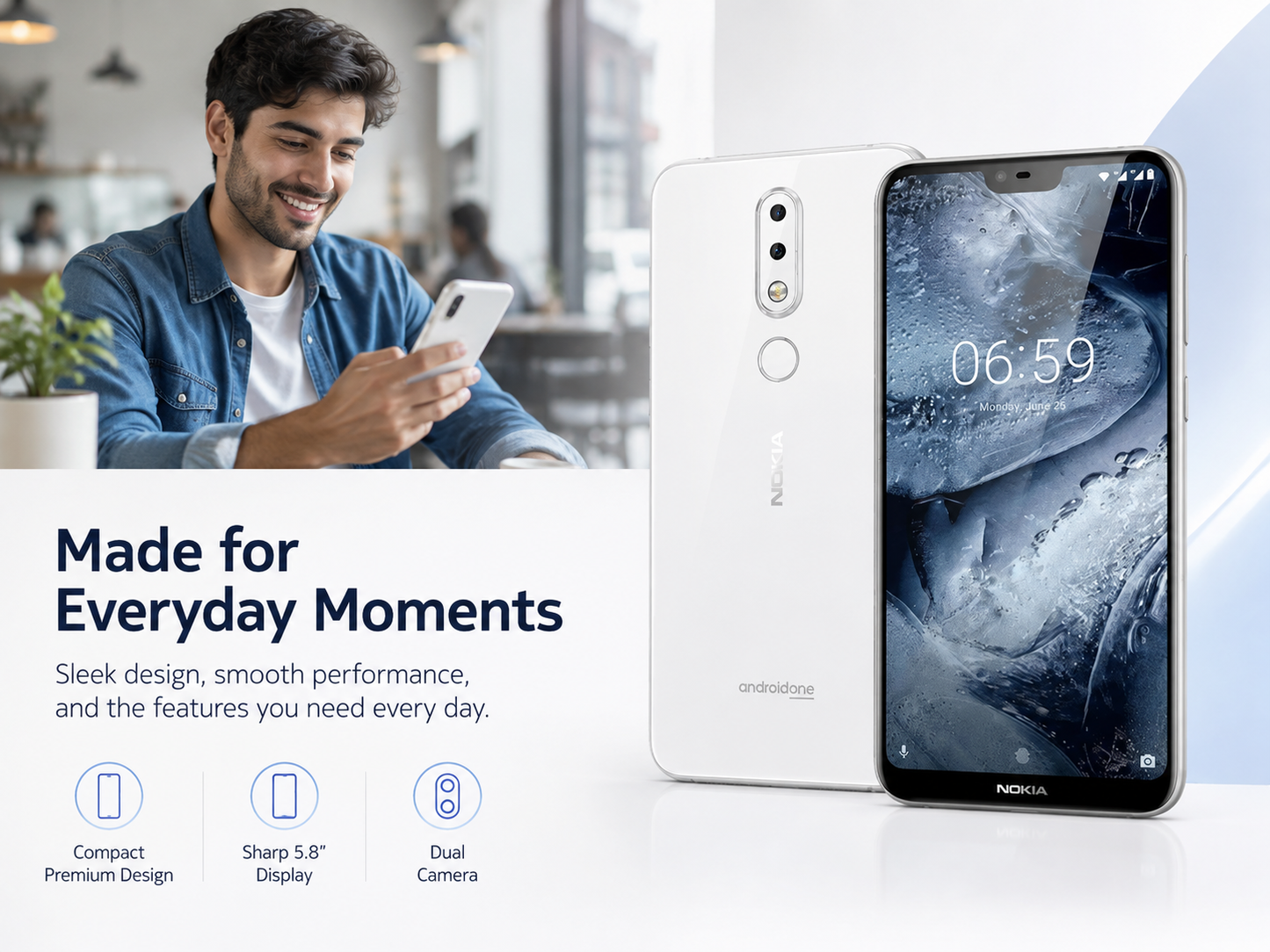 Nokia 6.1 Plus TA-1103 Dual SIM 64GB ROM 4GB RAM GSM Unlocked - White
