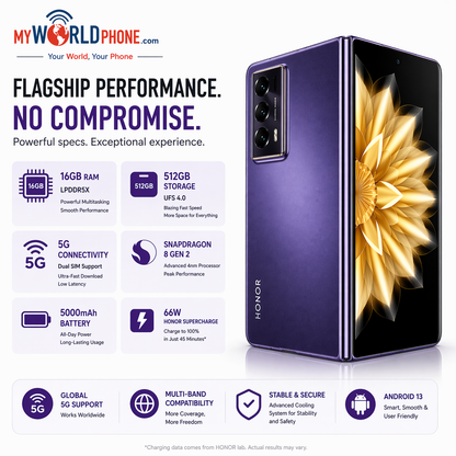 Honor Magic V2 Standard Edition 5G Dual SIM 512GB ROM 16GB RAM GSM Unlocked - Purple