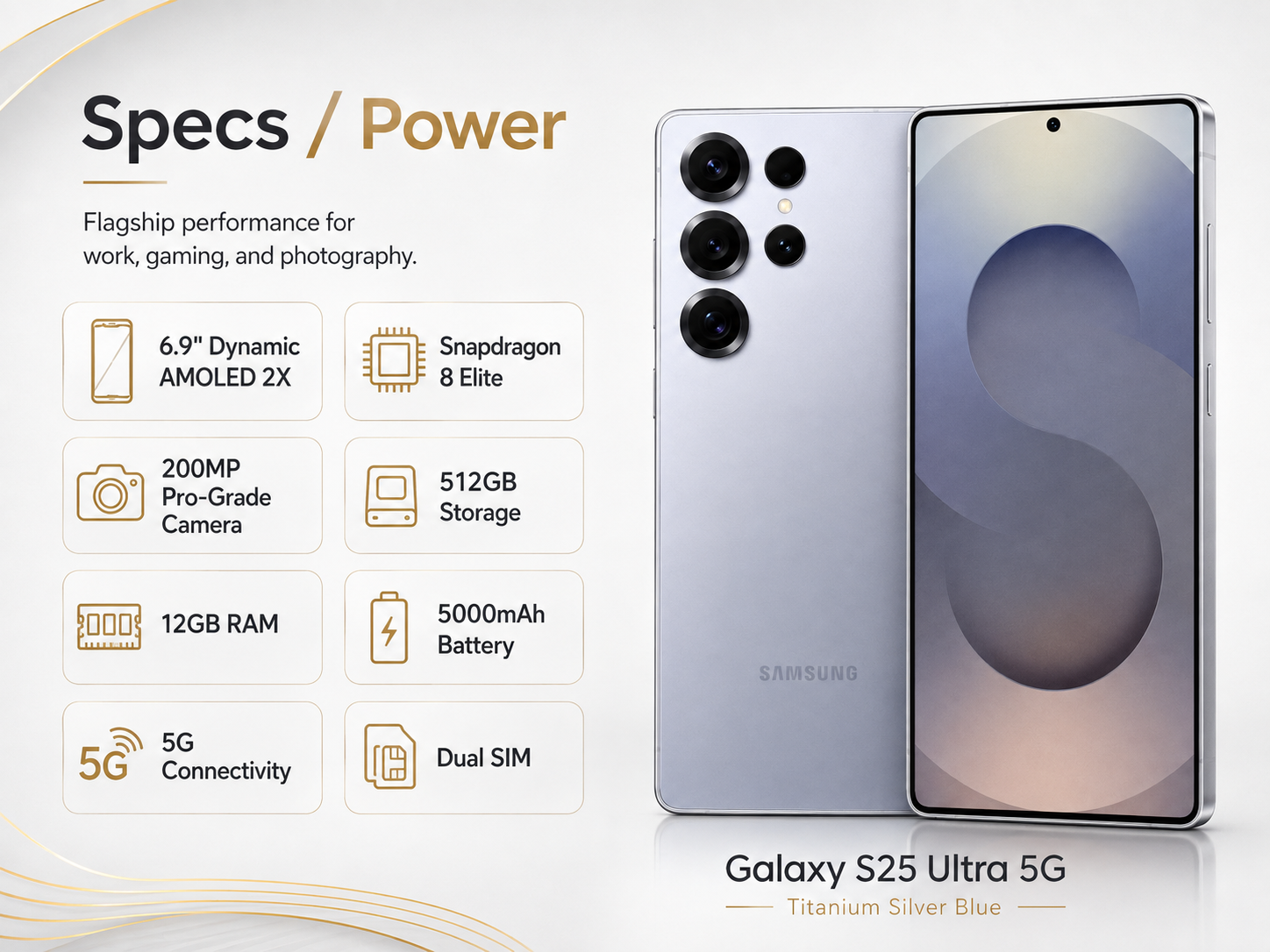 Samsung Galaxy S25 Ultra smartphone, silver blue front and rear with multi-lens cameras