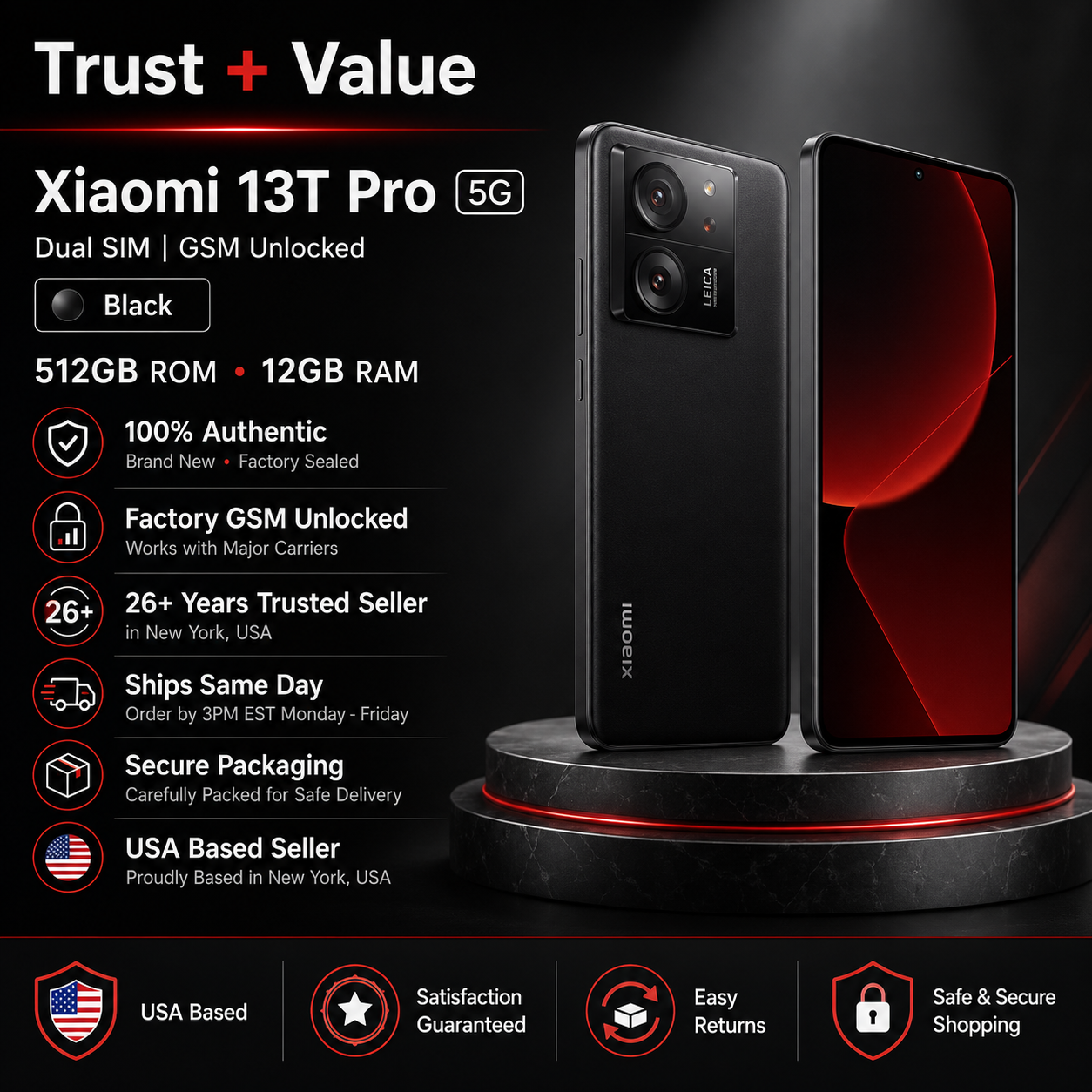 Xiaomi mI 13T Pro 5G Dual SIM 512GB ROM 12GB RAM GSM Unlocked - Black