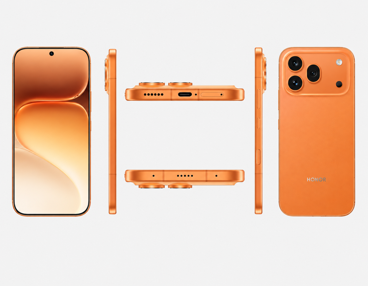 Orange Honor 600 Pro 5G smartphone front and back with side ports visible