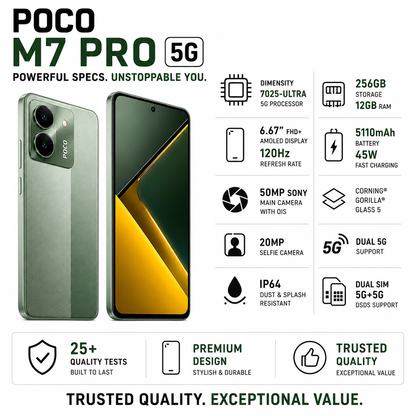 Xiaomi Poco M7 Pro 5G Dual SIM 256GB ROM 12GB RAM GSM Unlocked - Green