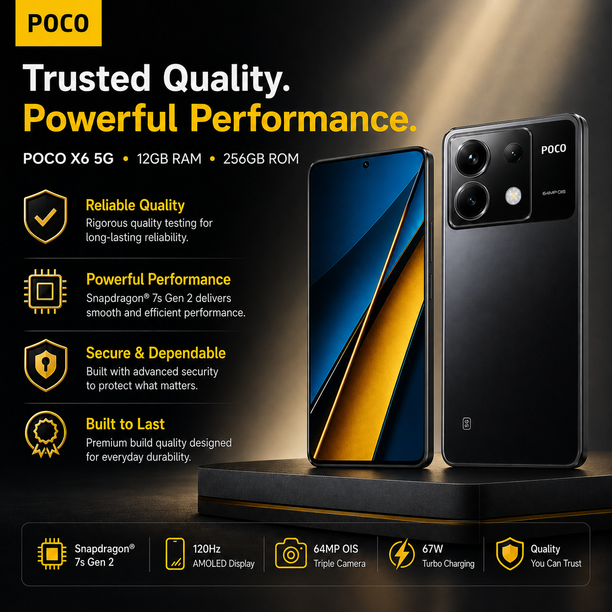 Xiaomi Poco X6 5G 256GB ROM 12GB RAM Dual SIM GSM Unlocked - Black
