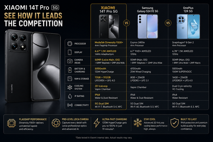 Xiaomi 14T Pro 5G Titan Black smartphone front and back shown with quad rear cameras