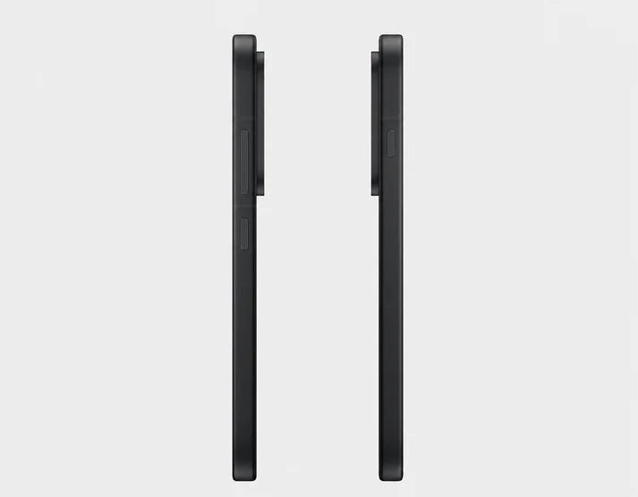 Black OnePlus 15 5G phone side profiles with edge buttons.
