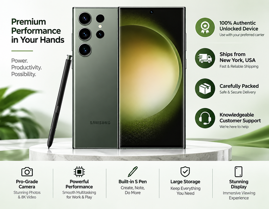 Samsung Galaxy S23 Ultra 5G Dual S9180 512GB 12GB RAM GSM Unlocked – Green