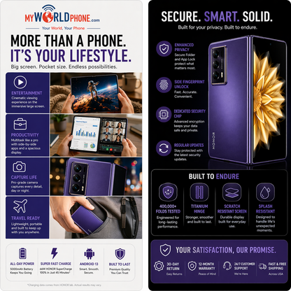 Honor Magic V2 Standard Edition 5G Dual SIM 512GB ROM 16GB RAM GSM Unlocked - Purple