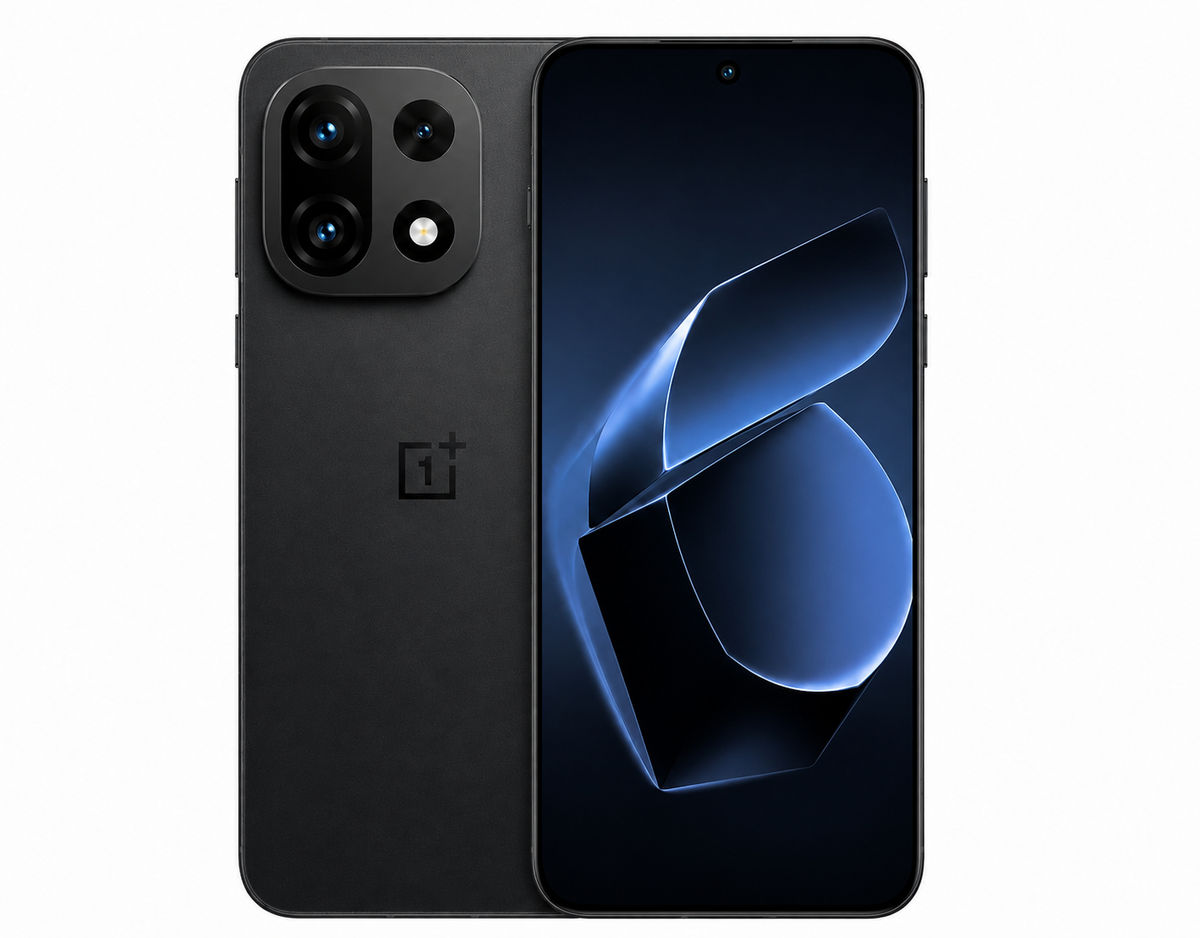 OnePlus 15 5G  Black smartphone with triple rear cameras and front display