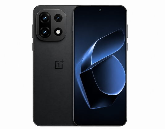 OnePlus 15 5G  Black smartphone with triple rear cameras and front display