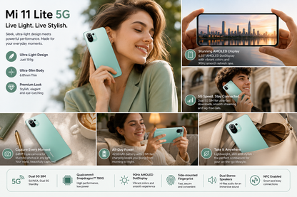 Xiaomi Mi 11 Lite 5G 128GB, 6GB, Dual SIM LTE GSM Unlocked - Mint Green