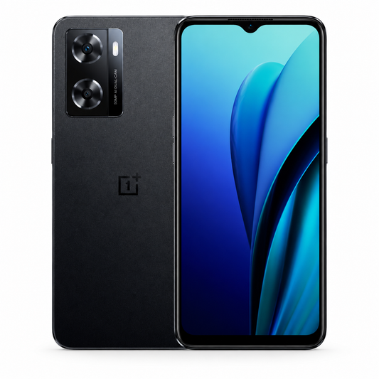 OnePlus Nord N20 SE Black smartphone close-up showing rear cameras and front display