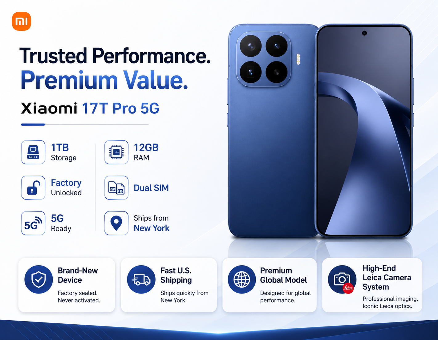 XIAOMI Mi 17T PRO 5G 1TB ROM 12GB RAM Dual SIM GSM Unlocked - Blue