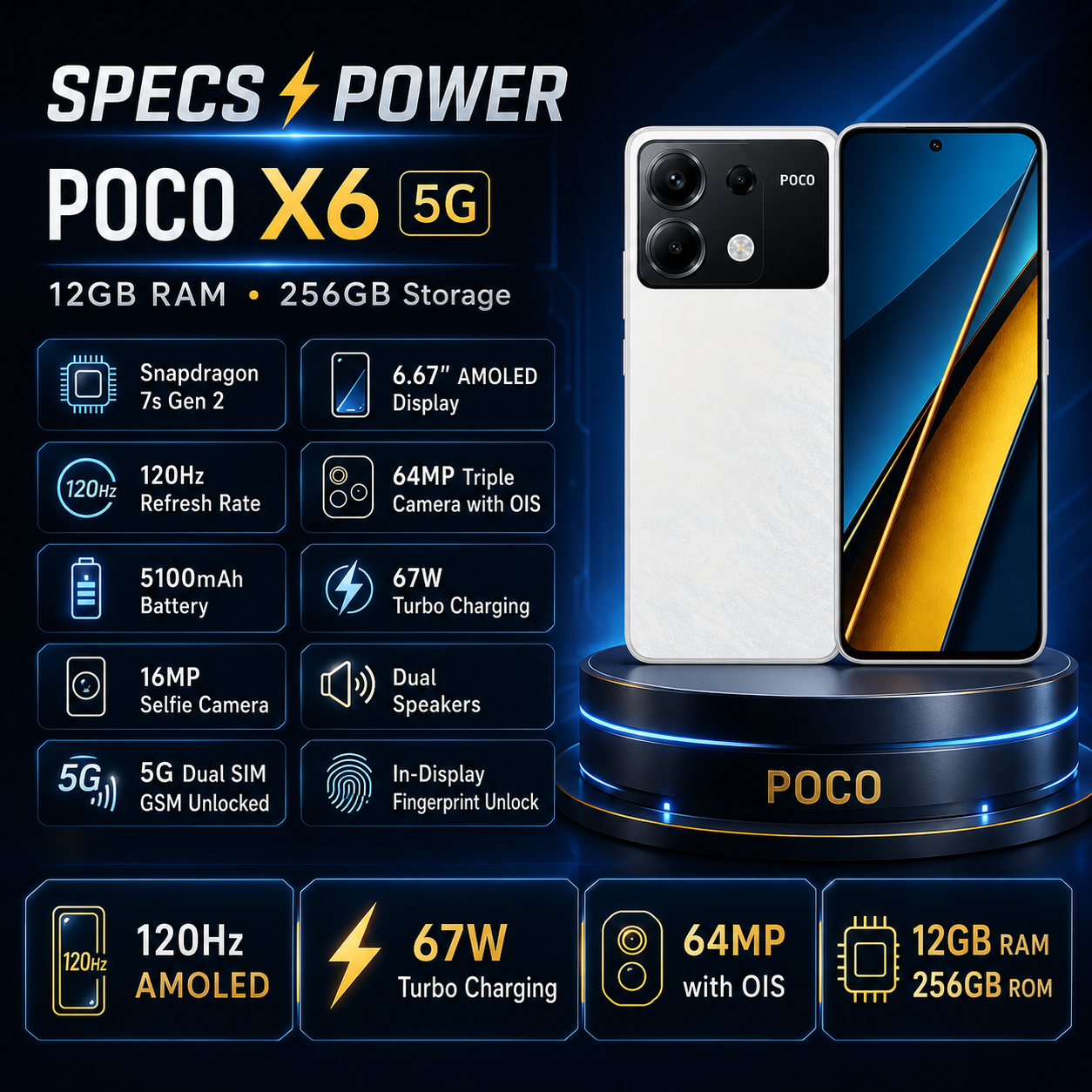 Xiaomi Poco X6 5G 256GB ROM 12GB RAM Dual SIM GSM Unlocked - White