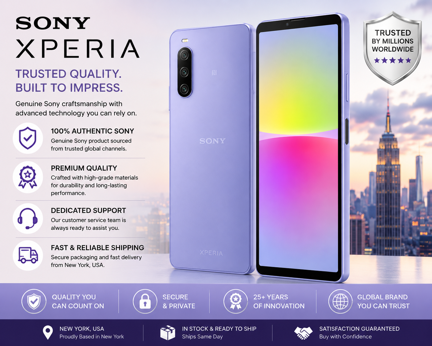 Sony Xperia 10 IV XQ-CC72 5G Dual SIM 128GB 6GB RAM GSM Unlocked – Lavender