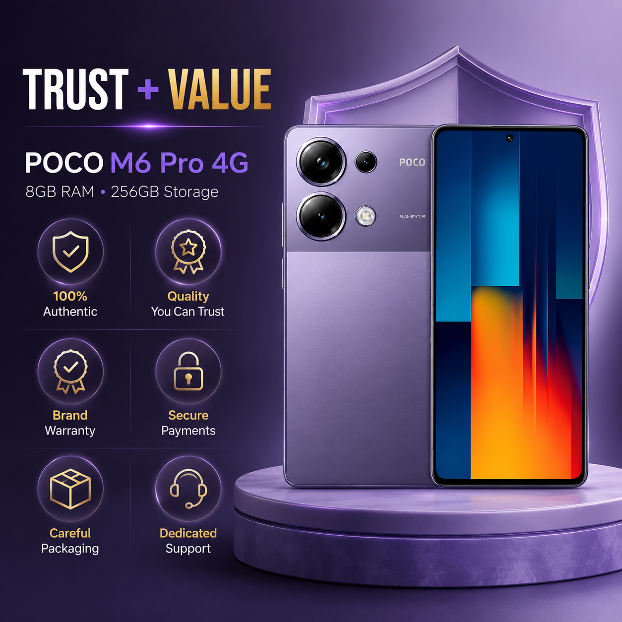 Xiaomi Poco M6 Pro 4G Dual SIM 256GB ROM 8GB RAM GSM Unlocked - Purple