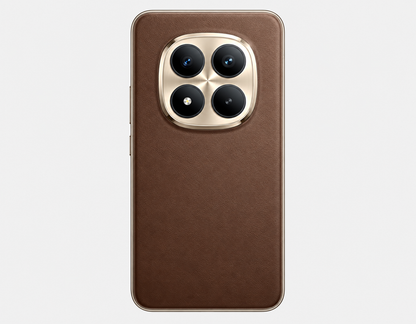 Xiaomi Redmi Note 15 Pro Plus 5G Brown smartphone back with centered quad-camera array in circular metal ring.
