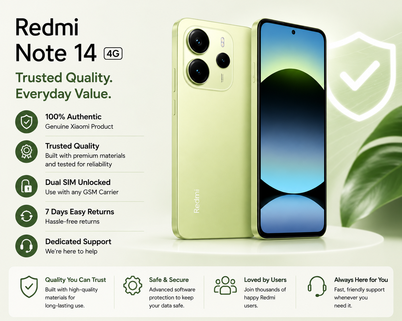 Xiaomi Redmi Note 14 4G 128GB ROM 6GB RAM Dual SIM GSM Unlocked  - Lime Green