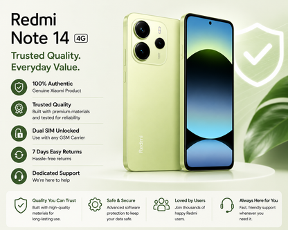 Xiaomi Redmi Note 14 4G 128GB ROM 6GB RAM Dual SIM GSM Unlocked  - Lime Green