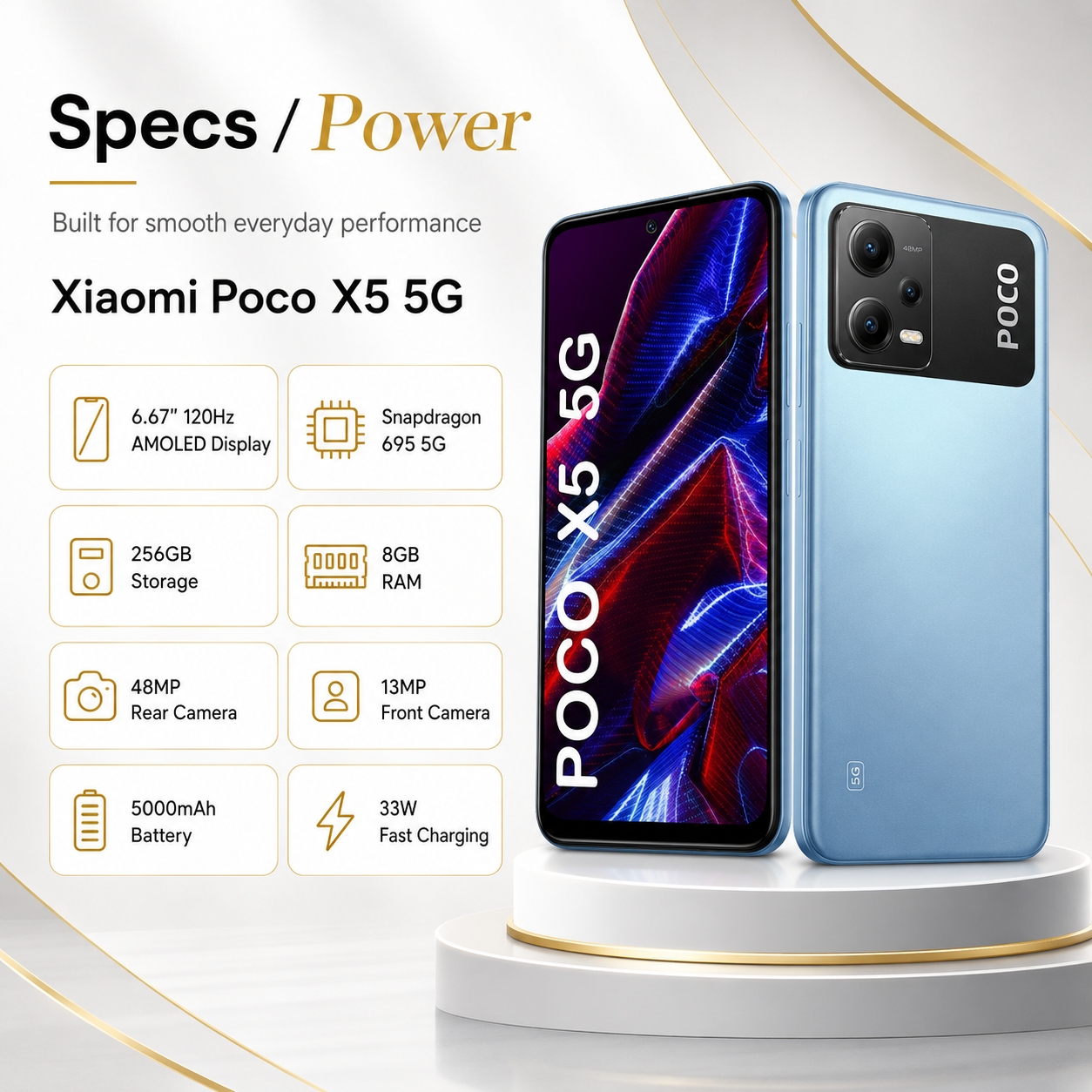 Xiaomi Poco X5 5G, Dual SIM, 256GB ROM 8GB RAM GSM Unlocked - Blue